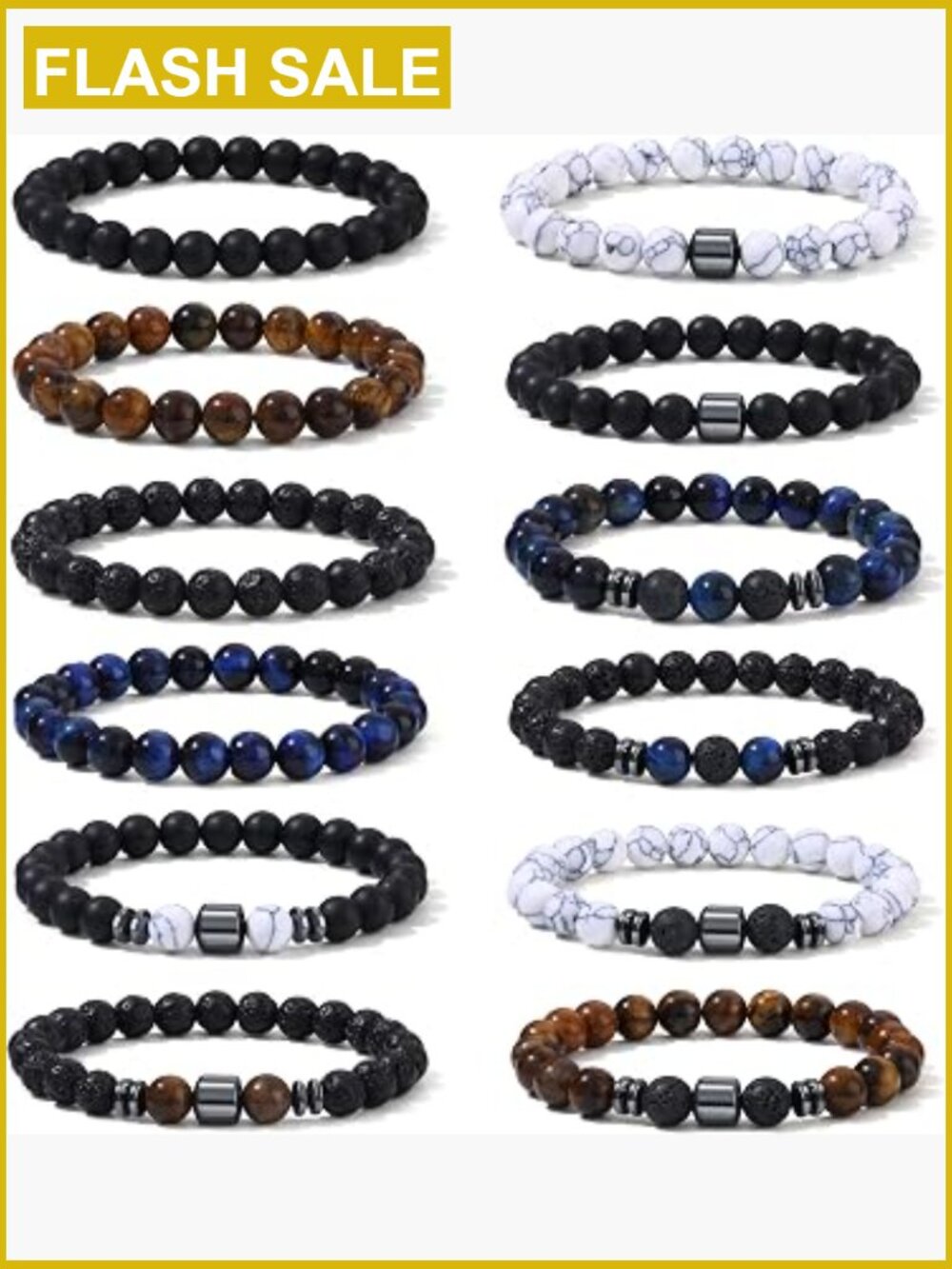 12 Natural Stone Beaded Bracelets Stretch Set For Men Women Gift